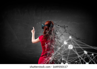 Experiencing virtual technology world. Mixed media