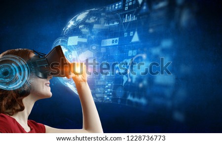 Experiencing virtual technology world. Mixed media