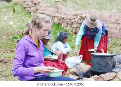 Experiential Travel Of Caucasian Woman In The Community Of Latin America. 