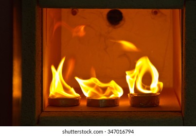 An experiment with 3 probes on fire in a lab oven.