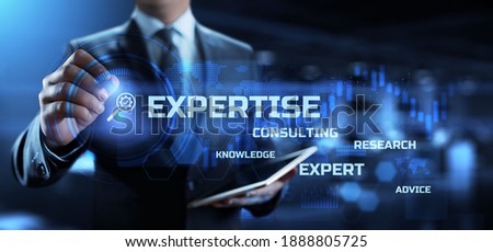 Expertise, expert, consulting, knowledge, advice. Business and development concept. Businessman pressing button on virtual screen.