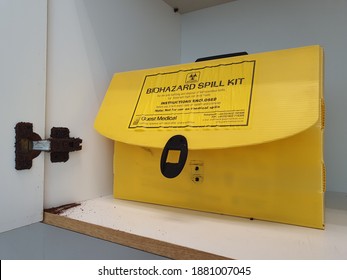 Expired Biohazard Spill Kit Ready To Dispose. This Kit Has Concentrated Disinfectant To Clean Potentially Infectious Materials Such As Blood. Selangor, Malaysia. September 2020