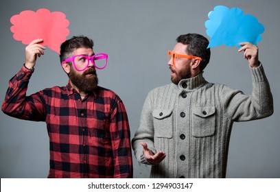 Explain Humor Concept. Funny Story And Humor. Comic Idea. Men Joking. Share Opinion Speech Bubble Copy Space. Comic And Humor Sense. Men With Beard And Mustache Mature Hipster Wear Funny Eyeglasses.