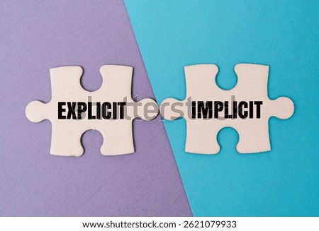 EXPLICIT, IMPLICIT word alphabet letters on puzzle