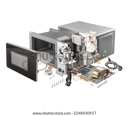 Explode view of a microwave in white background