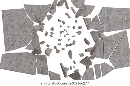 Exploded Concrete Slab isolated background