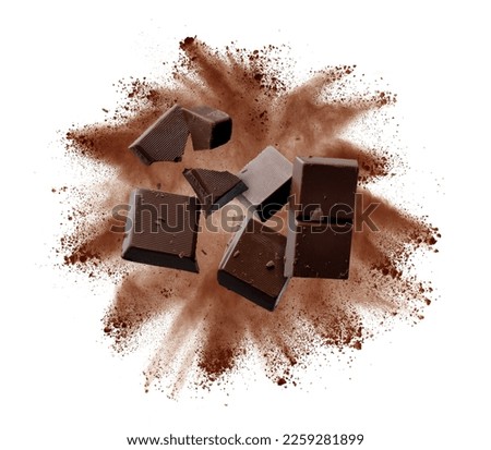 Exploding Chocolate,Broken chocolate bar, white background