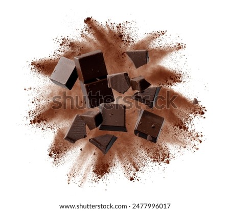 Exploding Chocolate,Broken chocolate bar, white background