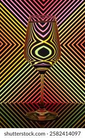 Exploding colorful reflections in a wineglass.