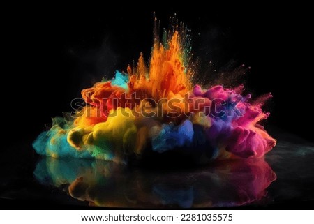 Exploding colour powder in rainbow colours on a black background