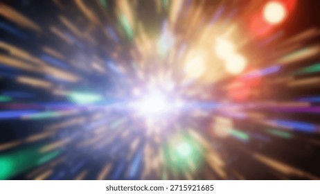 Exploding Light Abstract Speed with Color Bursts, and Starry Backdrop.