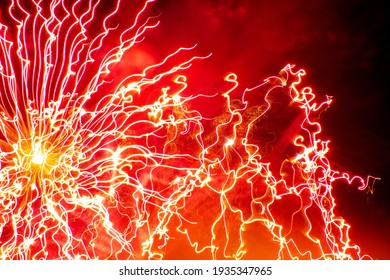 Exploding Red and orange fireworks