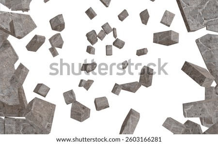 Exploding stone blocks in a dark background