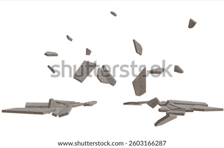 Exploding stone pavement debris isolated background