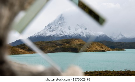 Explora Viewpoint In Chile Patagonia Torres Del Plaine.  With View Of Mountain See Through Glass Cube