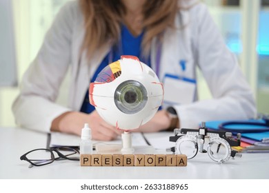 Explore the condition of presbyopia using both an anatomical eye model and a range of eyewear tools available
