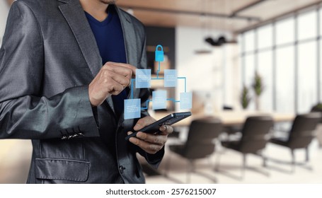 Explore a cutting-edge technology concept featuring encrypted blocks designed to enhance security in online payments and cryptocurrency transactions, ideal for modern finance.