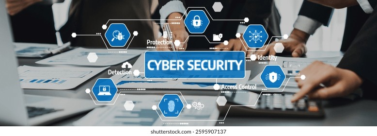 Explore effective cyber security solutions showcased through a modern workspace, emphasizing protection, detection, and access control principles vital for businesses today. Amity