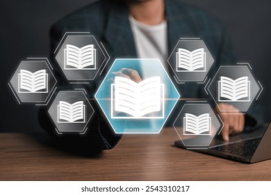 Explore the future of reading with a digital library concept featuring virtual books and interactive technology for modern education.