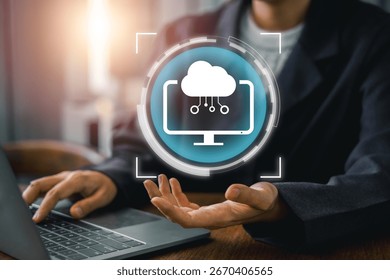 Explore the future of technology with this image showcasing edge computing and cloud integration in a sleek, modern workspace.