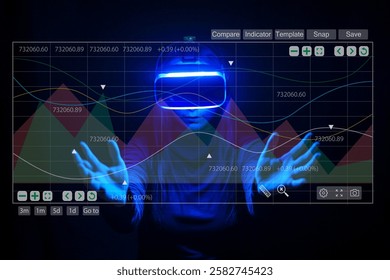 Explore the intersection of virtual reality and finance with immersive experiences showcasing real-time data visualization, engaging users through interactive graphs and modern technology.