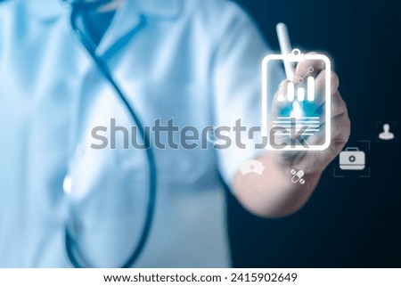 Explore a medical concept with a doctor's hand displaying icons for health checkup, doctor visit, and effective medicine, symbolizing comprehensive healthcare and wellness