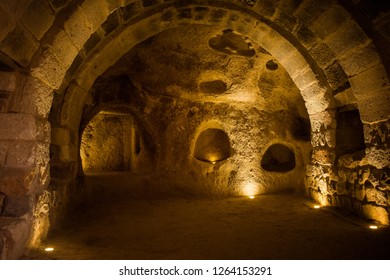 Explore Uchisar ancient multi-level underground cave Castle in Cappadocia, Travel to Turkey.