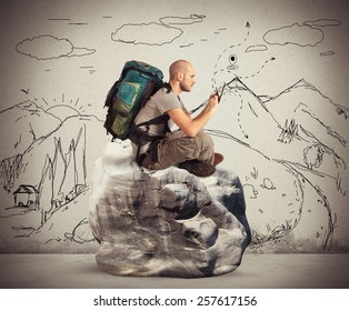 Explorer in the mountains browse the network