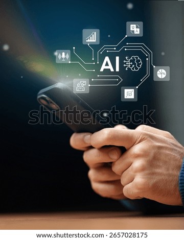 Exploring artificial intelligence through a smartphone interface with data graphics at night
