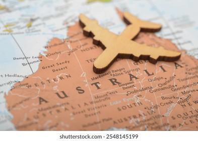 Exploring Australia: Plane and Map Concept for Travel, Tourism, and Adventure Planning