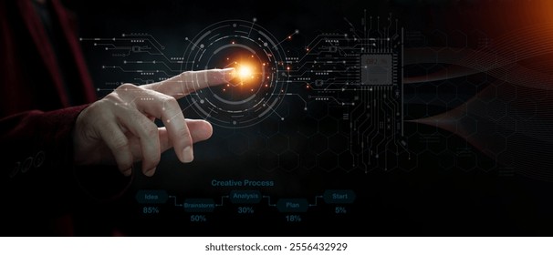 Exploring the future of AI and IoT technology; lightbulb innovation and smart communication network with a focus on digital transformation and intelligent systems.