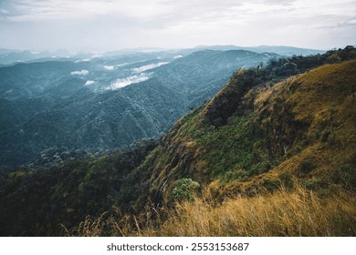 Exploring majestic mountain range lush greenery landscape photography cloudy skies panoramic view natural beauty - Powered by Shutterstock