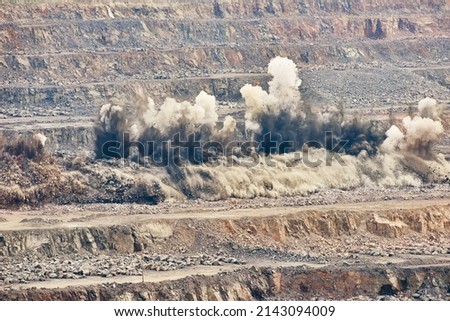 Explosion blast in open cast mining quarry mine