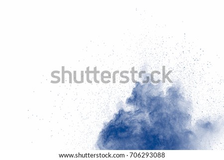 Explosion of blue dust on white background.