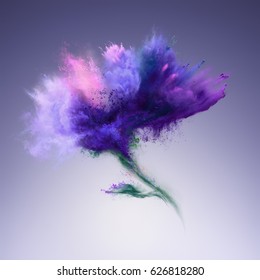 Explosion Of Blue Powder In Flower Shape. Freeze Motion Of Color Powder Exploding. Illustration