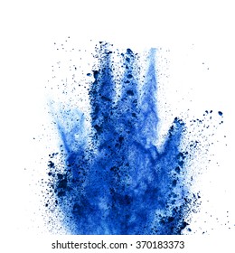 Explosion Of Blue Powder, Isolated On White Background