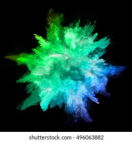 Explosion of colored powder, isolated on black background