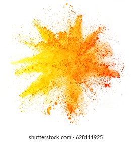 Explosion of colored powder, isolated on white background. Power and art concept, abstract blast of colors. - Shutterstock ID 628111925