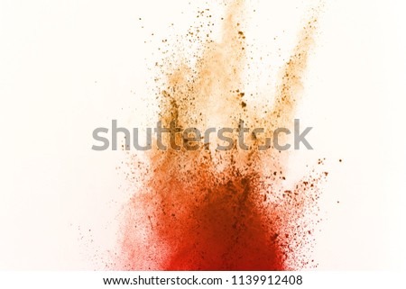 Explosion of colored powder, isolated on white background. Abstract of colored dust splatted. Color cloud.