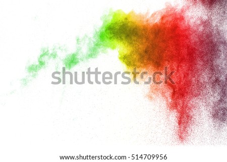 Explosion of colored powder on black background ,Freeze motion of color powder exploding/throwing color powder, multicolor glitter texture.