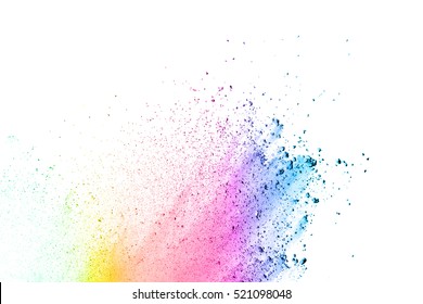 Explosion Of Colored Powder On White Background ,Freeze Motion Of Color Powder Exploding/throwing Color Powder, Multicolored Glitter Texture.