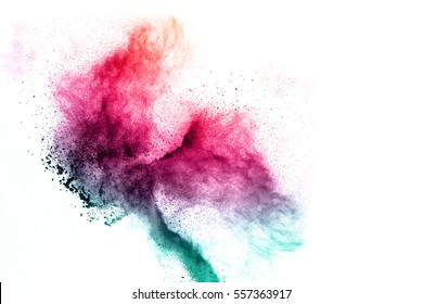 Explosion Of Colored Powder On White Background