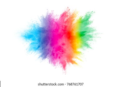 Explosion of colored powder on white background. - Shutterstock ID 768761707