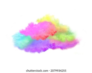 Explosion Of Colored Smoke Cloud. Rainbow Smoke Isolated On White Background.