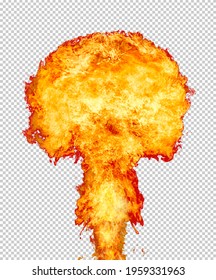 Explosion - Fire Mushroom On A Transparent Background, On Layer In Tif File. Mushroom Cloud Fireball From An Explosion. Symbol Of Environmental Protection And The Dangers Of Nuclear Energy.