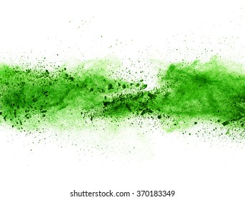 Explosion Of Green Powder, Isolated On White Background