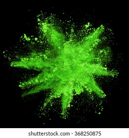 Explosion Of Green Powder On Black Background