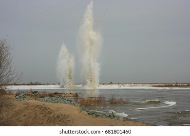 Explosion Of Ice Congestion On The River