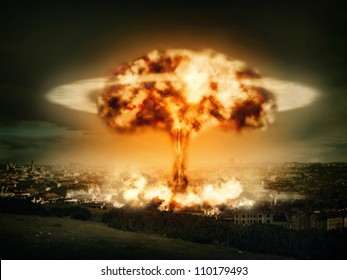 Explosion of nuclear bomb over city