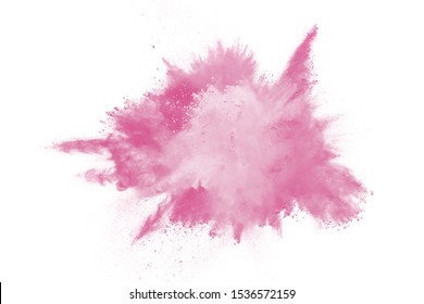 Explosion Of Pink Colored Powder Isolated On White Background.Pink Dust Splash.